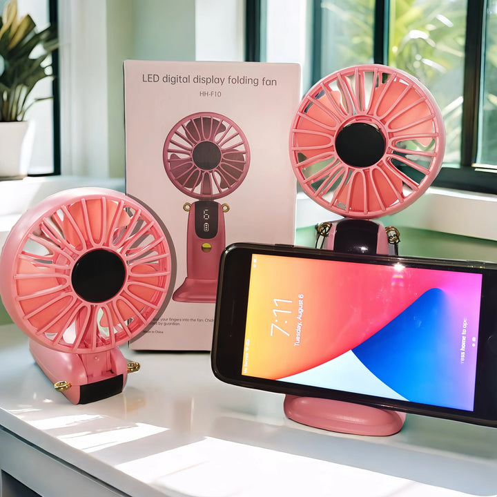Foldable USB Handheld Fan with Display – 6-Speed Silent Rechargeable