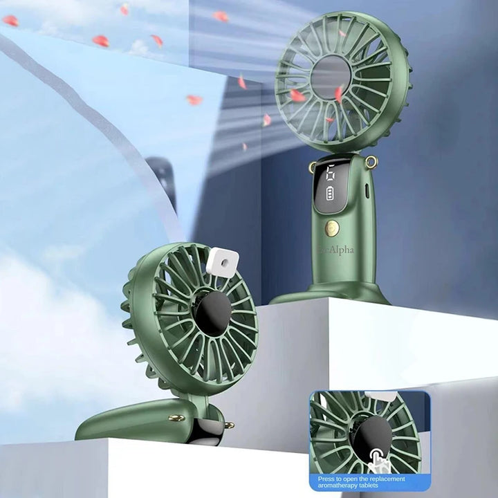 Foldable USB Handheld Fan with Display – 6-Speed Silent Rechargeable