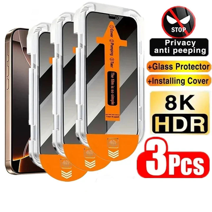 3-Pack Privacy Screen Protectors for iPhone 11–16 Series – Anti-Spy Tempered Glass, Easy Installation