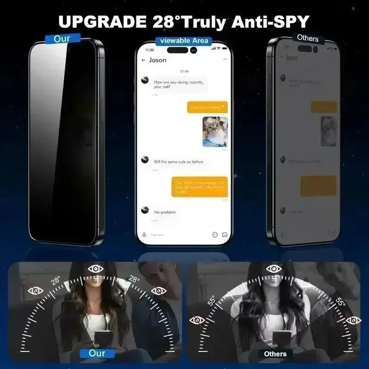 3-Pack Privacy Screen Protectors for iPhone 11–16 Series – Anti-Spy Tempered Glass, Easy Installation