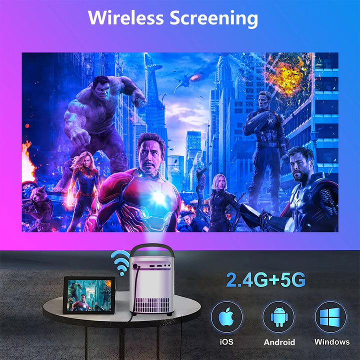 1080P Mini Projector – WiFi, Bluetooth, Foldable Bracket