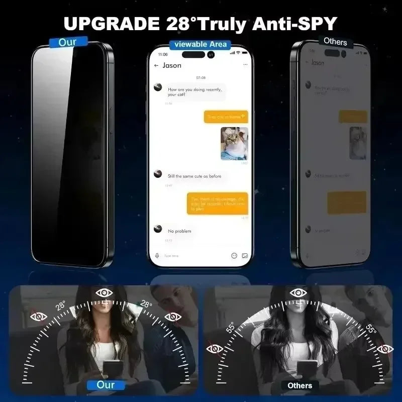 3-Pack Privacy Screen Protectors for iPhone 11–16 Series – Anti-Spy Tempered Glass, Easy Installation
