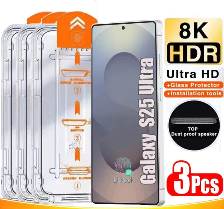 3-Pack Ultra HD Tempered Glass Screen Protectors for Samsung Galaxy S21–S25 Series – Anti-Scratch & Easy Installation